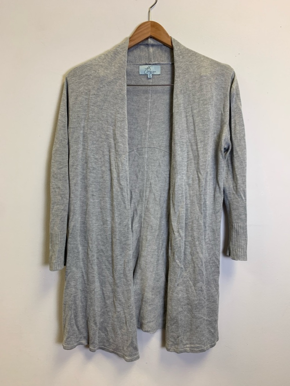 Joan Vass Light Gray Open-Front Long Cardigan